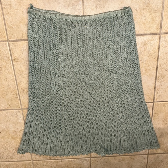 Pallas Original Knit Crochet S Skirt Irish Linen A-Line Midi Sheer Green RARE M - Picture 3 of 8